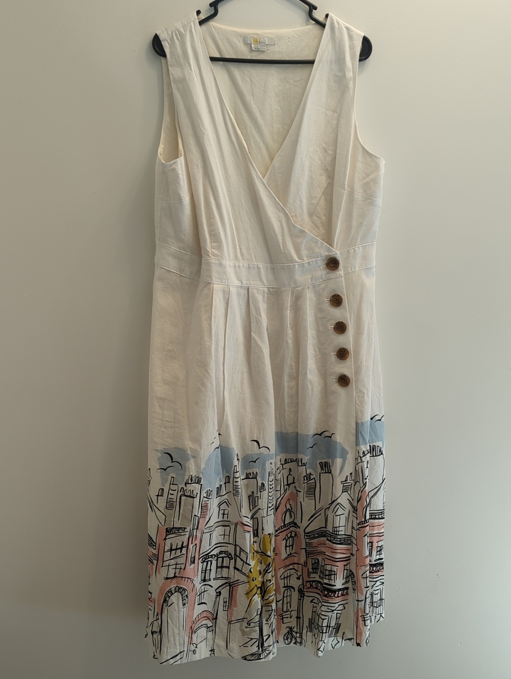 Boden Arwen Sleeveless City Print Button-Wrap Dress (US 16L)